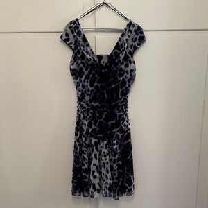 LIKE NEW Sophia Christina Elegant Black Blue and Gray Leopard Cocktail Dress